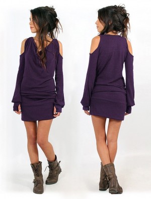 Rochie Toonzshop Elixir Bare Shoulder Sweater Dress Dama Violet | SYBZRTN-97