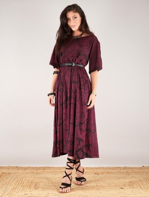 Rochie Toonzshop Eorynn Africa Printed Oversized Long Dress Dama Wine | CVTWOZR-75