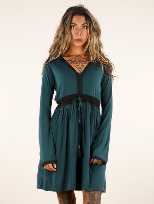 Rochie Toonzshop Firiel Long Sleeve Dress With Crochet Detail Dama Teal | LQFNWMZ-13