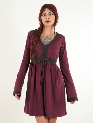 Rochie Toonzshop Firiel Long Sleeve Dress With Crochet Detail Dama Wine | USHCGRD-69