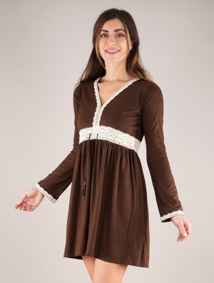 Rochie Toonzshop Firiel Long Sleeve Dress With Crochet Detail Dama Maro Inchis | XGHWOSV-06