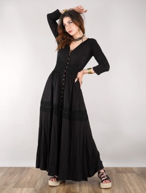 Rochie Toonzshop Heldaria Buttoned Long Dress Dama Negrii Negrii | YPMTHRU-96
