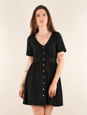 Rochie Toonzshop Heldaria Short Sleeve Buttoned Dress Dama Negrii | GDWXKSA-91