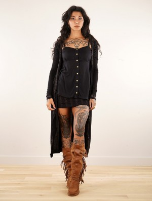 Rochie Toonzshop Irwaen Indie 2in1 Cardigan/Long Sleeve Midi Dress Dama Negrii | FAHUEZC-94