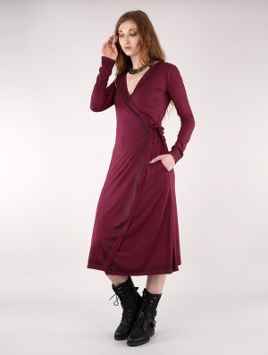 Rochie Toonzshop Irwaen Indie 2in1 Cardigan/Long Sleeve Midi Dress Dama Wine | HMFNIVA-85