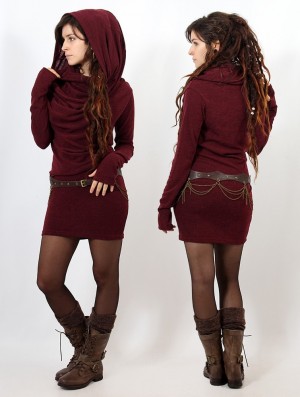 Rochie Toonzshop Kali Cowl Neck Sweater Dress Dama Wine | DIGYAJU-06