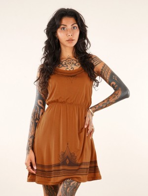 Rochie Toonzshop Lotus Oromë Printed Strappy Short Dress Dama Rusty | LFMOAXH-34