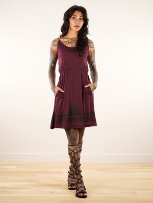 Rochie Toonzshop Lotus Oromë Printed Strappy Short Dress Dama Wine | TPMNHUX-59