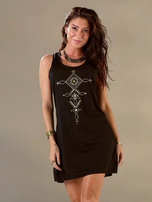 Rochie Toonzshop Luunja Printed Sleeveless Short Dress Dama Negrii Aurii | YHOMIBL-24