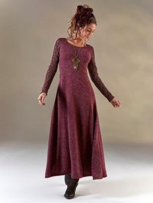 Rochie Toonzshop Melisandre Crochet Long Sleeve Long Sweater Dress Dama Wine | LQIXHBS-47