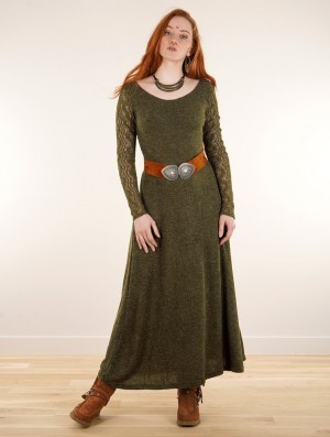 Rochie Toonzshop Melisandre Crochet Long Sleeve Long Sweater Dress Dama Masline Verzi Verzi | HKLAVQN-74