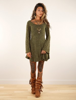 Rochie Toonzshop Müse Crochet Sleeve Skater Dress Dama Verzi | JAETGRH-29