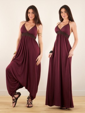 Rochie Toonzshop Nolofinwe Strappy Bare Back Long Dress And Harem Pant Overalls Dama Wine | VHBLQIM-65