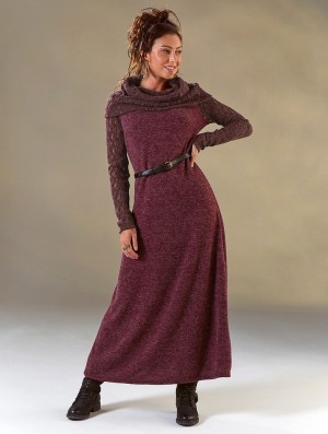 Rochie Toonzshop Nouchka Crochet Sleeves And Big Collar Long Sweater Dress Dama Wine | DZYNFRG-15