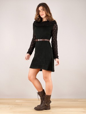 Rochie Toonzshop Nouchka Crochet Sleeves And Big Collar Skater Sweater Dress Dama Negrii | YBZWEDJ-34