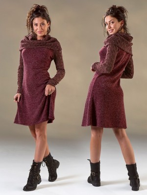 Rochie Toonzshop Nouchka Crochet Sleeves And Big Collar Skater Sweater Dress Dama Wine | IGVCZKX-20