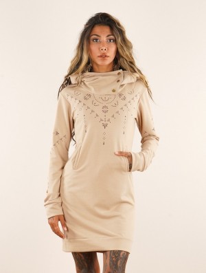 Rochie Toonzshop Numendil Ornemental Dots Printed High Collar Hoodie Dress Dama Bej | TXEYGIW-02