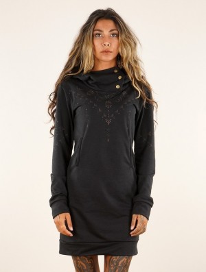 Rochie Toonzshop Numendil Ornemental Dots Printed High Collar Hoodie Dress Dama Negrii | CDSWXZU-24