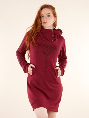 Rochie Toonzshop Numendil Zohraa Printed High Collar Hoodie Dress Dama Wine | QSJPFUC-19