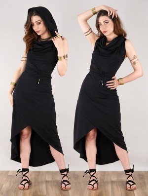 Rochie Toonzshop Onyxx Hooded Asymmetric Midi Dress Dama Negrii | FZLUXRE-95