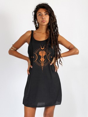 Rochie Toonzshop Ridaloo Printed Sleeveless Short Dress Dama Negrii Portocalii | GPETCLU-56