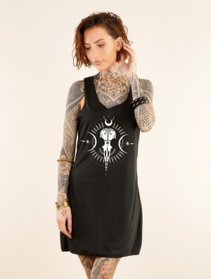 Rochie Toonzshop Ridaloo Printed Sleeveless Short Dress Dama Negrii Albi | KPUHORM-42