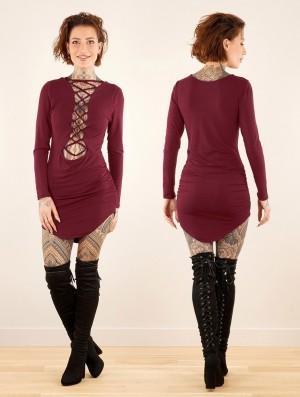 Rochie Toonzshop Ritaa Long Sleeve Dress Dama Wine | IAYEKLF-29