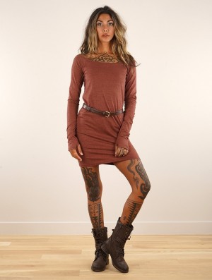 Rochie Toonzshop Saädiya Long Sleeve Short Dress Dama Mottled sienna | QMORYWD-24