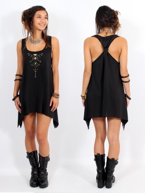 Rochie Toonzshop Skadja Printed Knotted Sleeveless Tunic Dama Negrii Aurii | ILVEZST-48