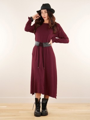 Rochie Toonzshop Wasilah Long Sweater Dress Dama Wine | BURTNJW-96
