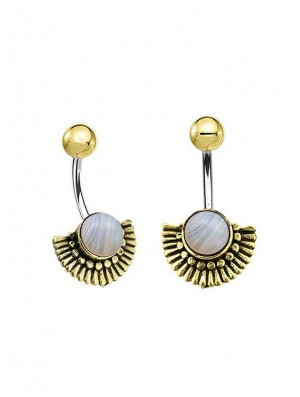 Sutiene Toonzshop Aylin Botswana Agate Golden Brass Belly Piercing Dama | RYVXMHJ-51