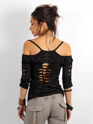 Sutiene Toonzshop Sedna Africa Cut Out Braided Back And 3/4 Sleeve Printed Top Dama Negrii | IESTDXU-95