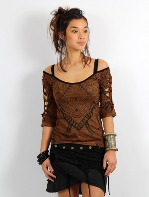 Sutiene Toonzshop Sedna Africa Cut Out Braided Back And 3/4 Sleeve Printed Top Dama Maro | UCOGKVH-52