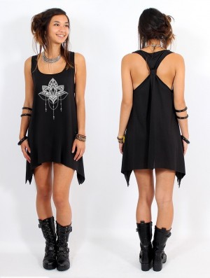 Topuri Toonzshop Anitaya Printed Knotted Sleeveless Tunic Dama Negrii Argintii | QVARCEO-12