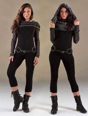 Topuri Toonzshop Atmäa Crochet Long Sleeve Top Dama Negrii Gri | YWVHKOM-95