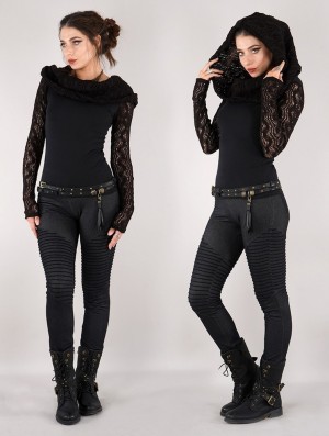 Topuri Toonzshop Atmäa Crochet Long Sleeve Top Dama Negrii | DZKHABL-67