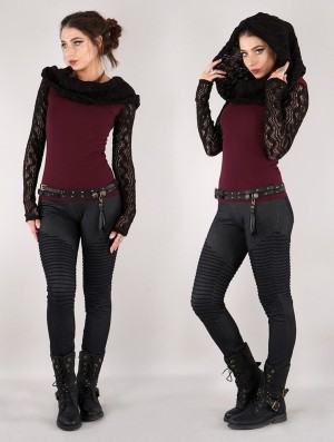 Topuri Toonzshop Atmäa Crochet Long Sleeve Top Dama Negrii | DYUGHSV-14