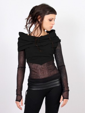 Topuri Toonzshop Azmiyäa Transparent Insert Long Sleeve Top Dama Negrii | KYDOTHC-95