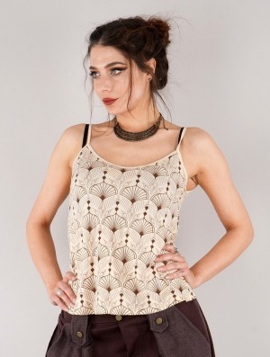 Topuri Toonzshop Ciryandil Peafowl Printed Shoulder Strap Top Dama Bej | DWILUJA-65