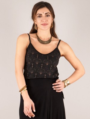 Topuri Toonzshop Ciryandil Peafowl Printed Shoulder Strap Top Dama Negrii | UAPKHQI-98