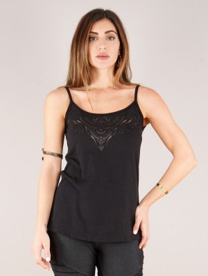 Topuri Toonzshop Ciryandil Zohraa Printed Shoulder Strap Top Dama Negrii | IGZDNVK-48