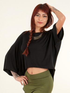 Topuri Toonzshop Daedra Bat Wing Sleeve Crop Top Dama Negrii | JRKWHAV-63