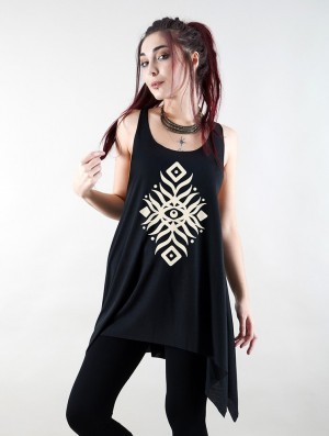 Topuri Toonzshop Elbana Printed Knotted Sleeveless Tunic Dama Negrii Bej | JNEQPWG-24