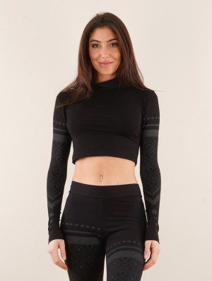 Topuri Toonzshop Enea Floral Circuit Long Sleeved Crop Top Dama Negrii | YPQLHAW-65