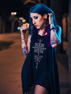 Topuri Toonzshop Freyja Printed Knotted Sleeveless Tunic Dama Negrii Argintii | TUQNGIE-68