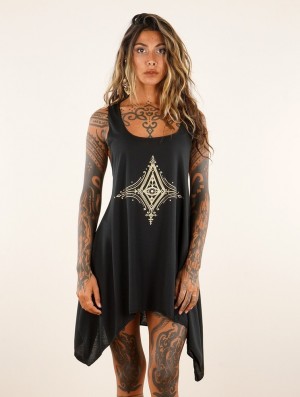 Topuri Toonzshop Freyliss Printed Knotted Sleeveless Tunic Dama Negrii Aurii | REMNQFT-08