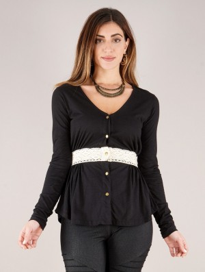 Topuri Toonzshop Heldaria Long Sleeve Peplum Top Dama Negrii | PNIATQV-78