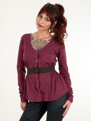 Topuri Toonzshop Heldaria Long Sleeve Peplum Top Dama Wine | NDXTAEQ-67