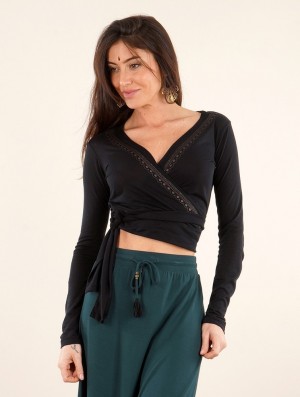 Topuri Toonzshop Irwaen Indie Long Sleeved Crop Top Dama Negrii | BMXLISE-39