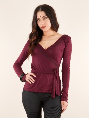 Topuri Toonzshop Irwaen Indie Long Sleeve Top Dama Wine | IGFLTUH-92